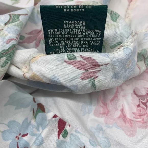Vtg Lauren Ralph Lauren Cream Floral Cottagecore Pond Cotton Pillowcase Set 2 - Picture 4 of 8